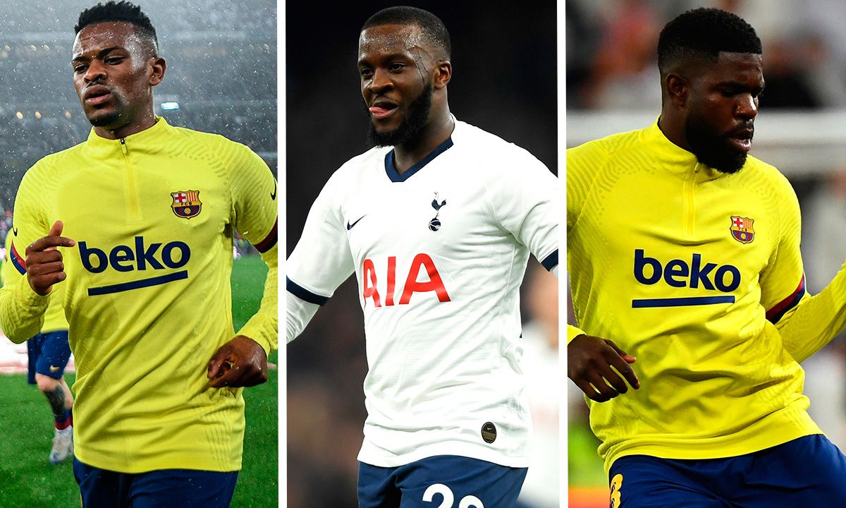 Nélson Semedo, Tanguy Ndombélé y Samuel Umtiti, de izquierda a derecha