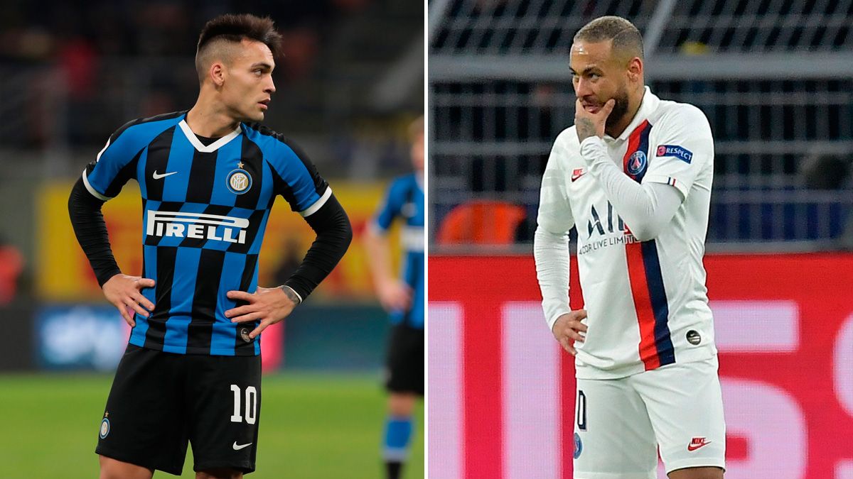 Lautaro Martínez y Neymar en partidos con el Inter de Milán y el PSG