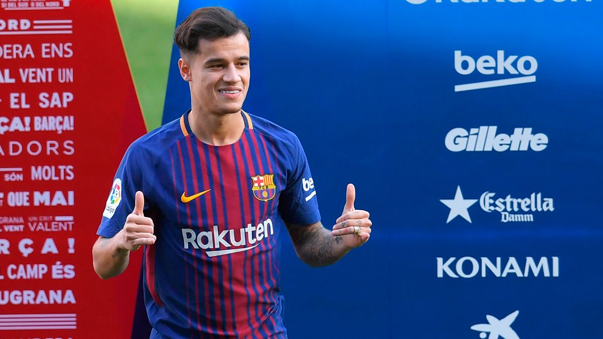 Philippe Coutinho in his official presentation with Barça
