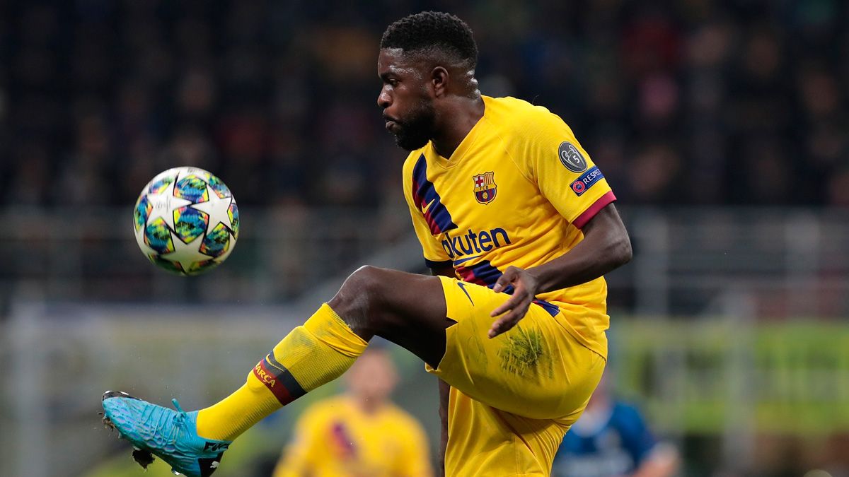 Samuel Umtiti in a match of Barça in the Champions League