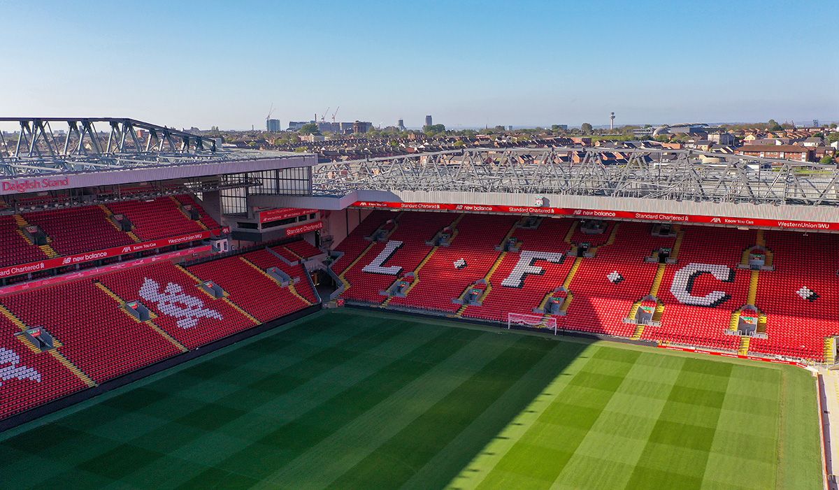 Aerial views of Anfield taken from a helicopter