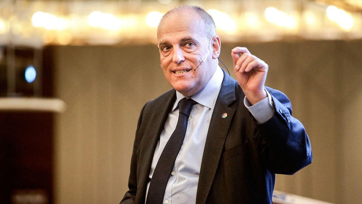 Javier Tebas, president of LaLiga, in a conference in China