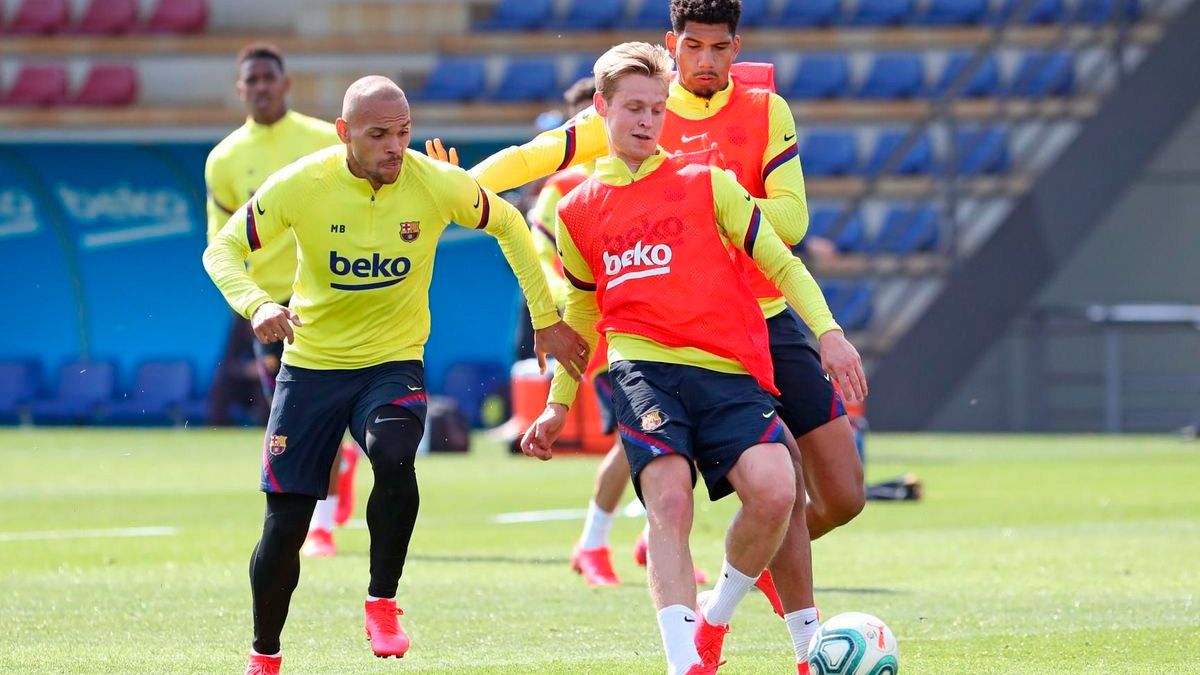 Frenkie de Jong and Martin Braithwaite in a training session with Barça | FCB