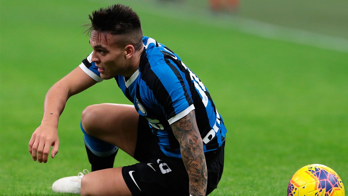 Lautaro Martínez in a match of Inter Milan in the Coppa Italia