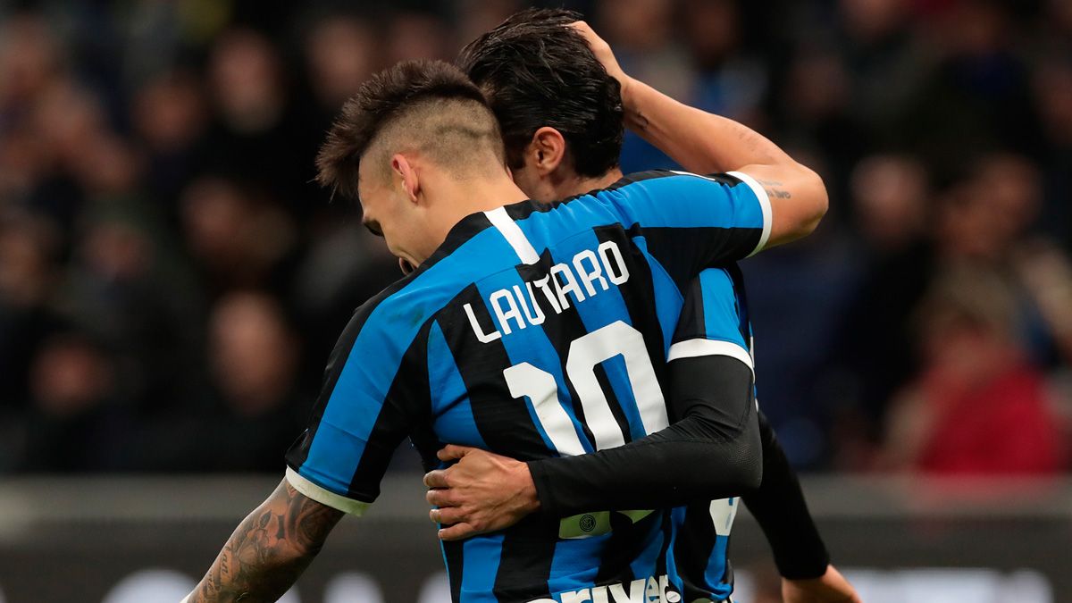 Lautaro Martínez after a match of Inter Milan in the Coppa Italia