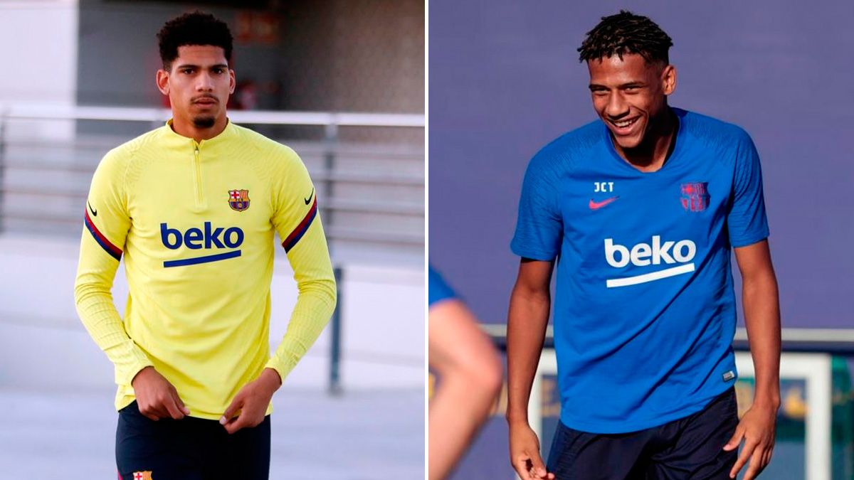 Ronald Araújo and Jean-Clair Todibo in a training session of Barça