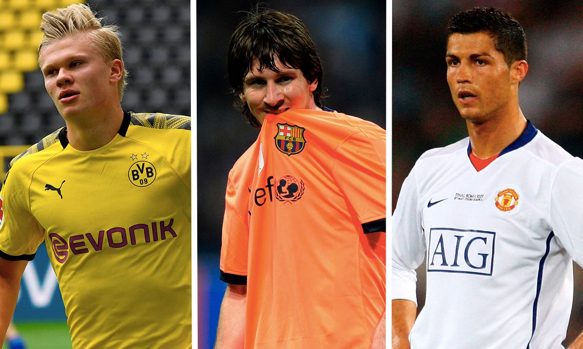 Haaland, Messi and Cristiano Ronaldo, from left to right