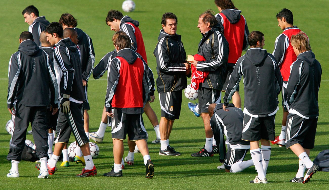 Fabio Capello en un entrenamiento con el Real Madrid