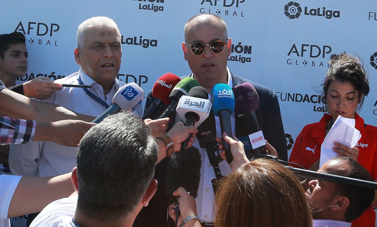 Javier Tebas, appearing in front of the media