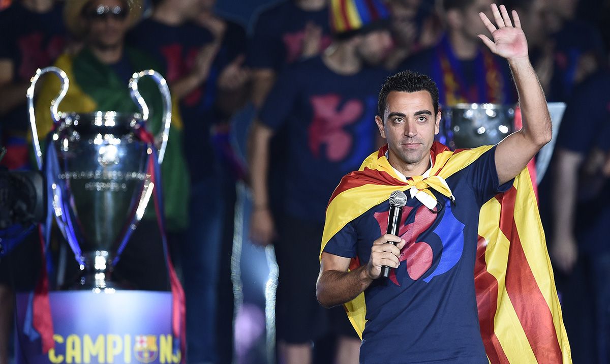Xavi Hernández, during his farewell of the FC Barcelona five years ago