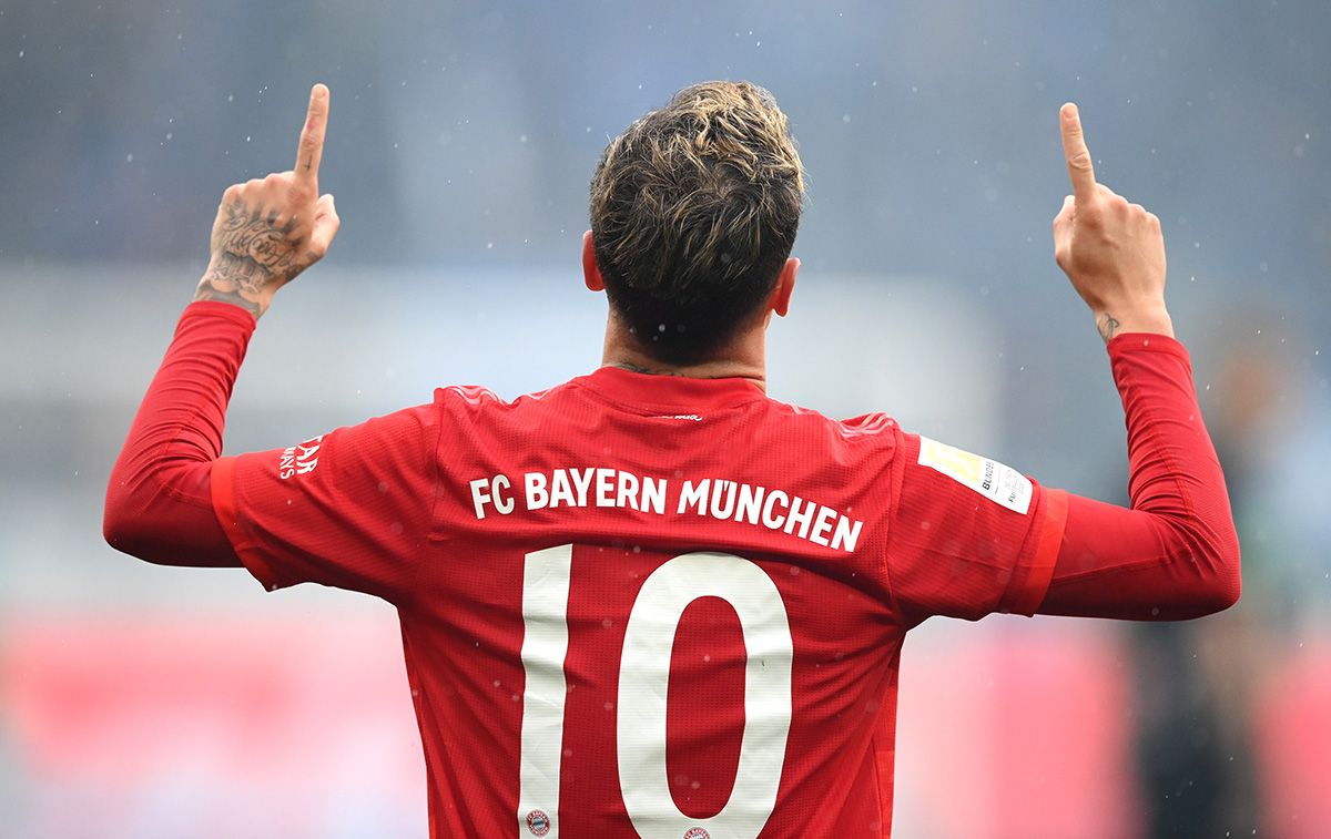 Coutinho, celebrando un gol marcado con el Bayern