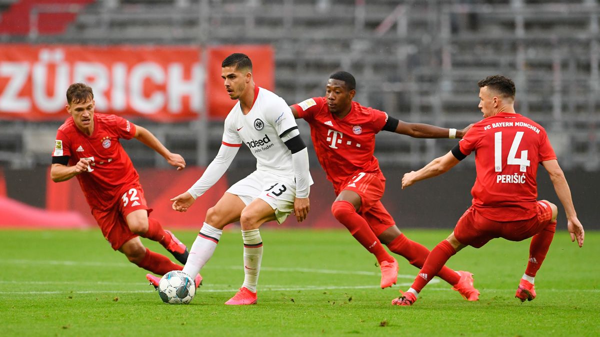 The players of Bayern Munich in a match of Bundesliga