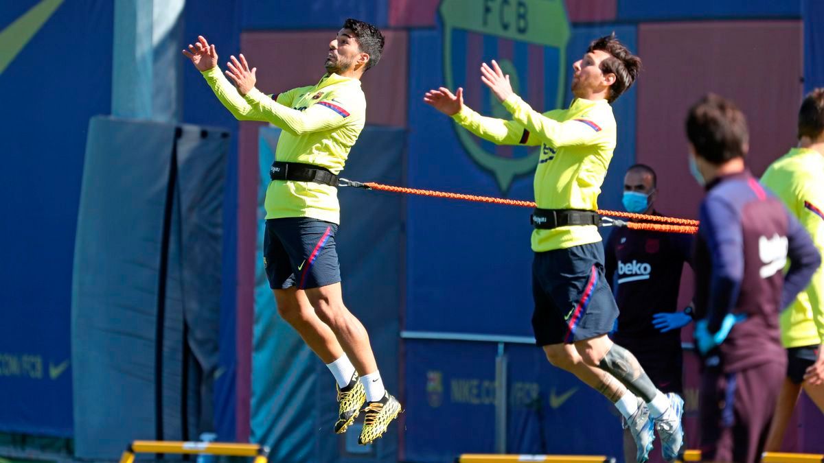 Leo Messi and Luis Suárez in a training session of Barça | FCB