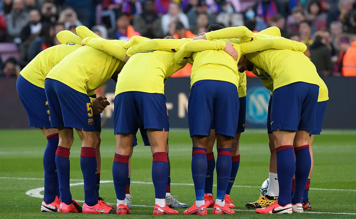 The players of the FC Barcelona, before a match this season