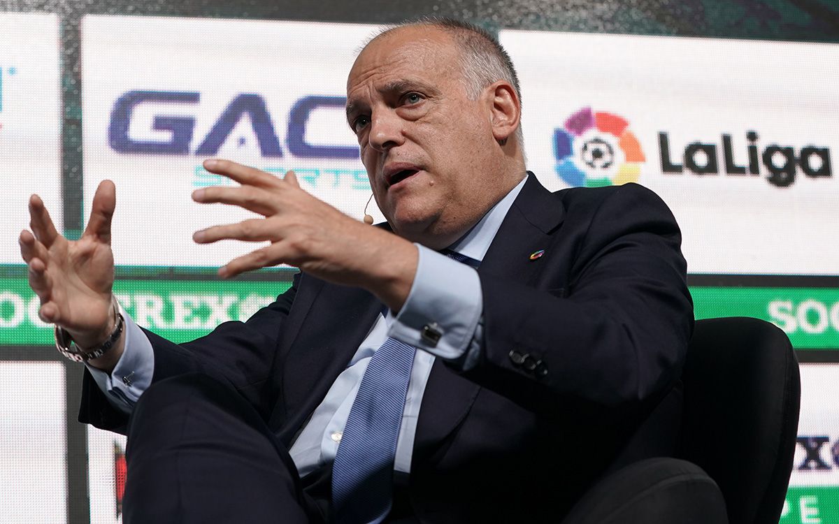 Javier Tebas, during an appearance in front of the media