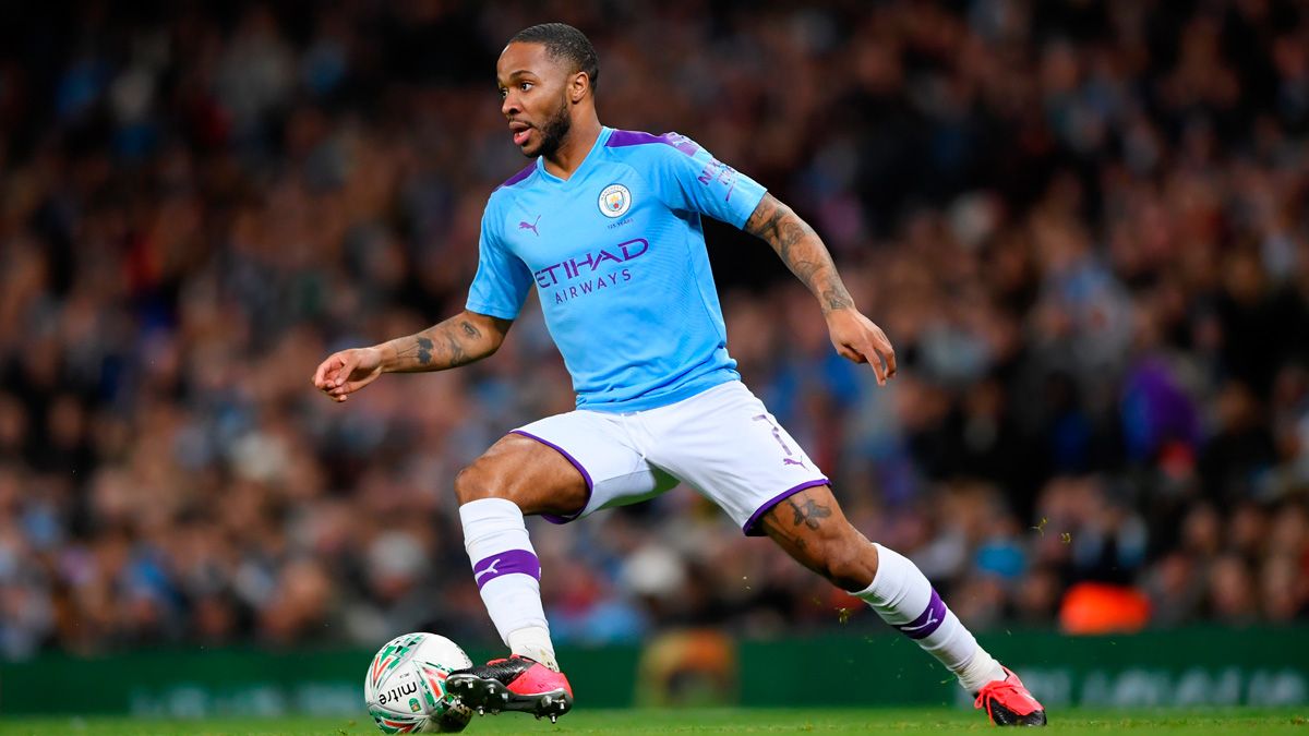 Raheem Sterling in a match of Manchester City in the Carabao Cup