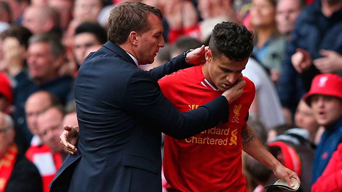 Brendan Rodgers and Philippe Coutinho in a match of Liverpool