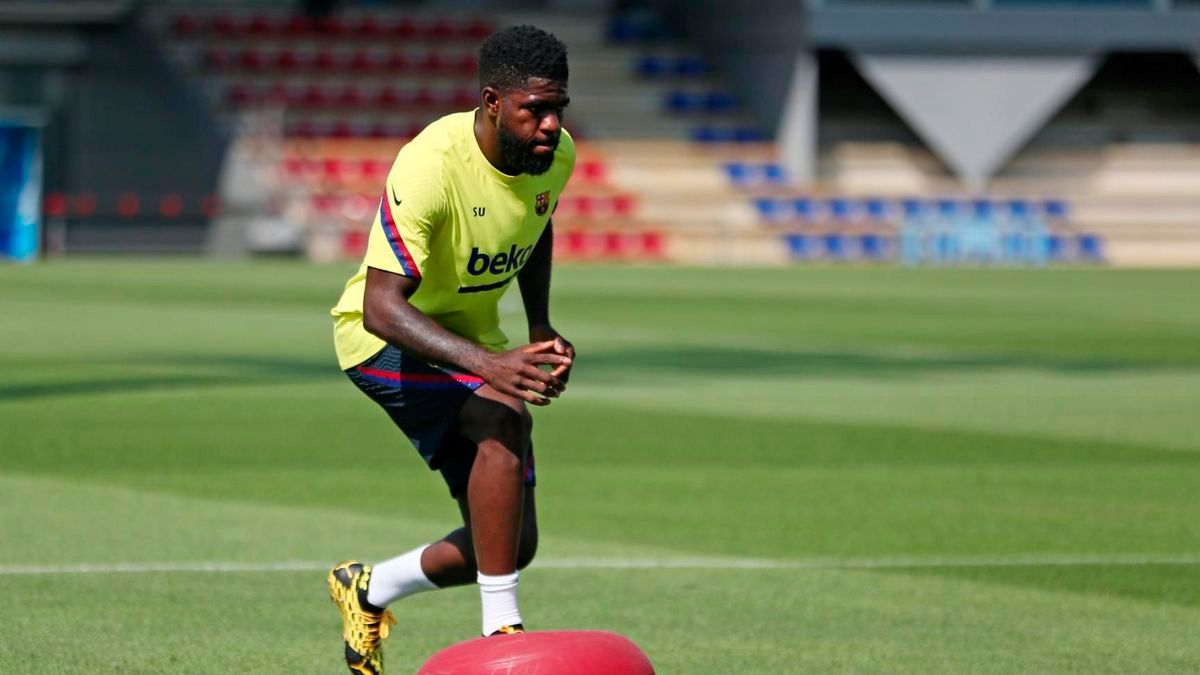 Samuel Umtiti en una sesión de entrenamiento del Barça | FCB