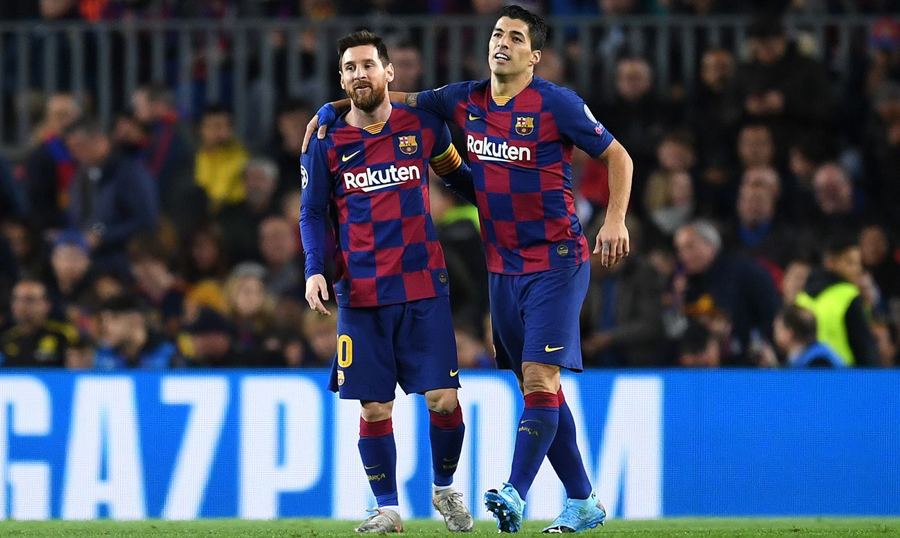 Leo Messi y Luis Suárez, celebrando un gol