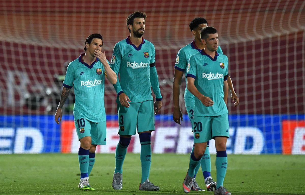 Jugadores del Barça, en el partido contra el Mallorca