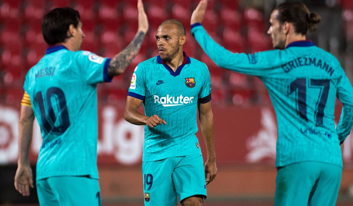 Martin Braithwaite, de fondo, después de marcar en Mallorca