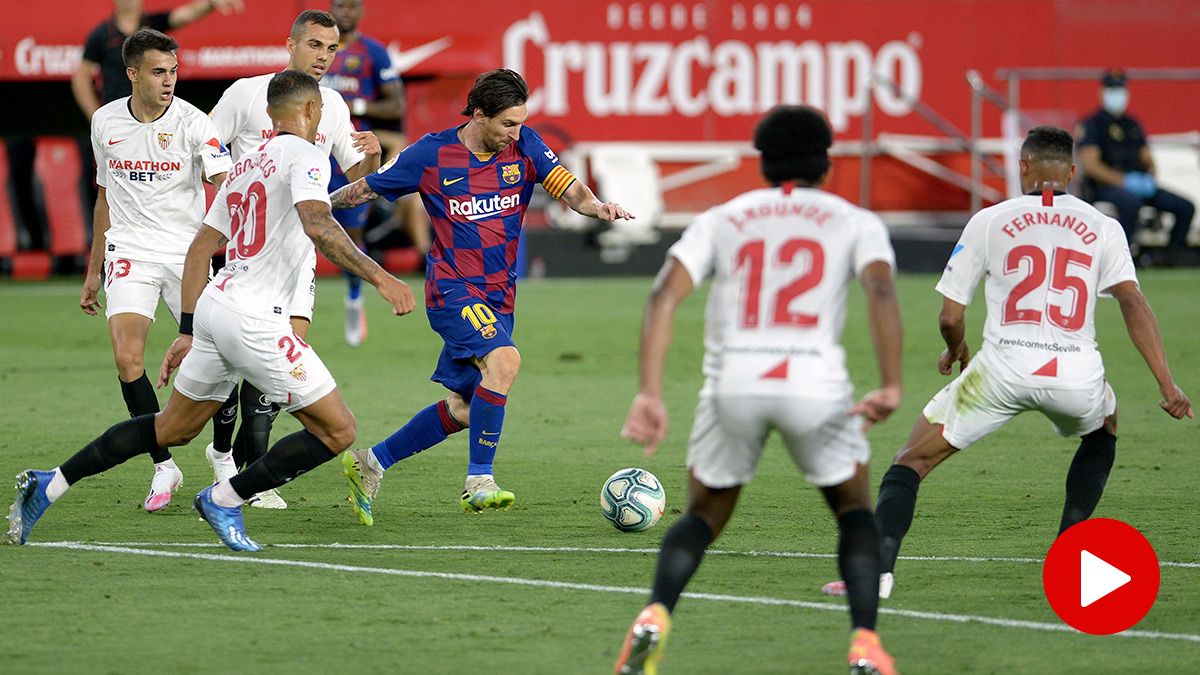 Leo Messi, durante el partido contra el Sevilla en el Pizjuán