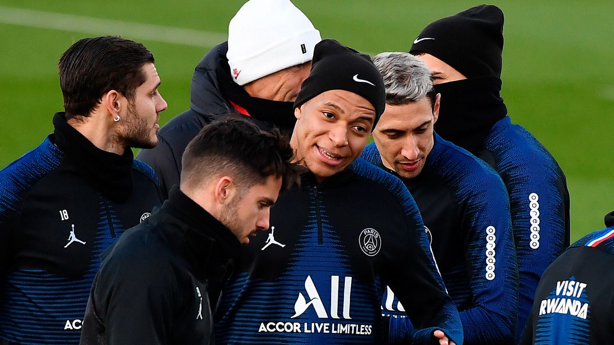Kylian Mbappé in a training session of PSG