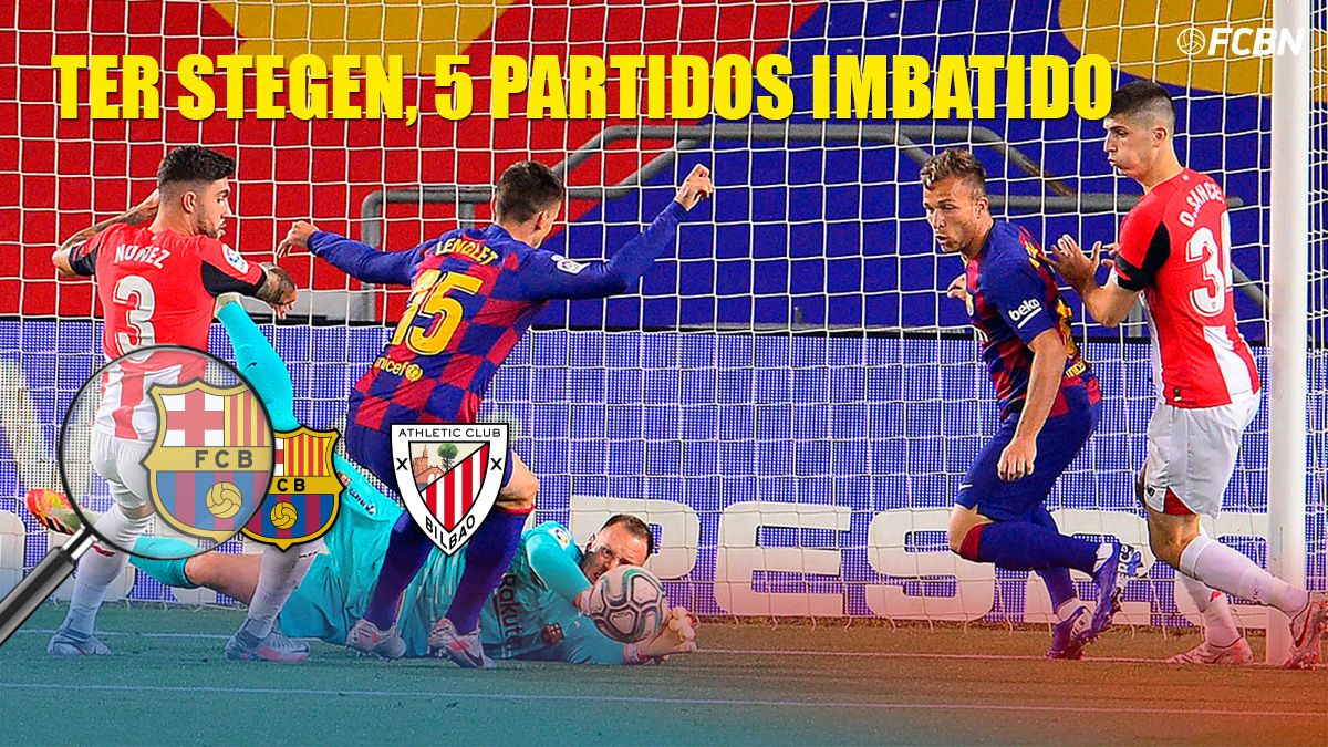 Ter Stegen, cutting across a ball against the Athletic of Bilbao