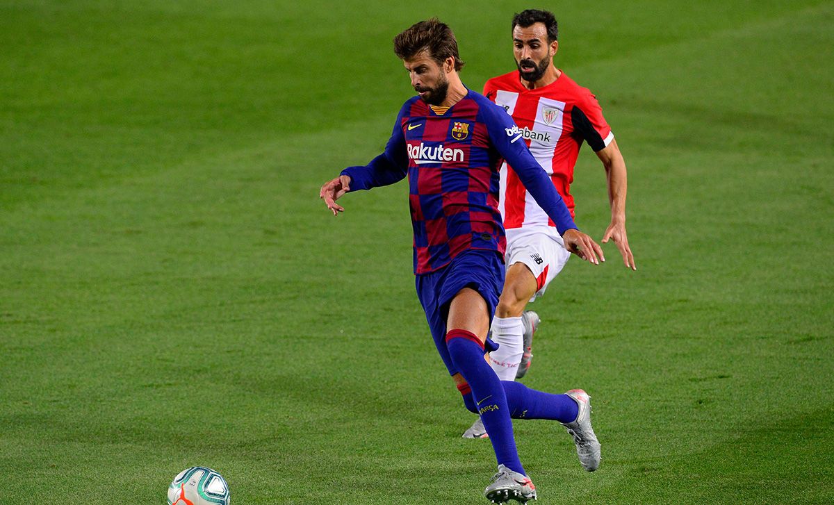 Gerard Piqué, during the match against the Athletic Club in the Camp Nou