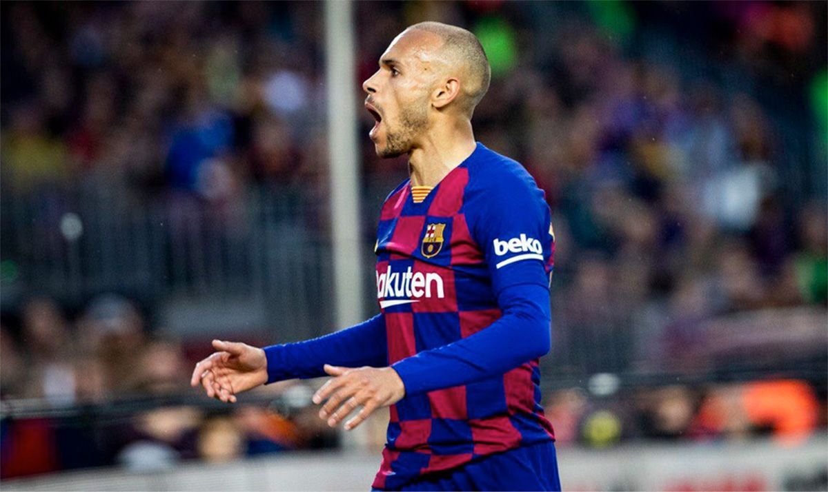 Martin Braithwaite, protesting an action with the FC Barcelona