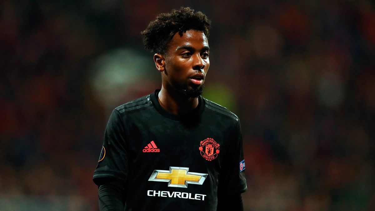 Angel Gomes in a match of Manchester United in the Europa League