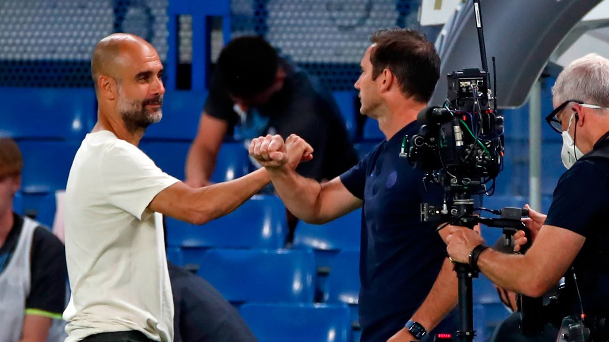 Pep Guardiola and Frank Lampard in a Premier League Chelsea-Manchester City