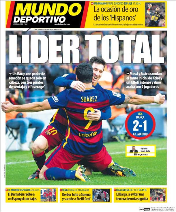 Portada del periódico mundo deportivo, domingo 31 de enero de 2016
