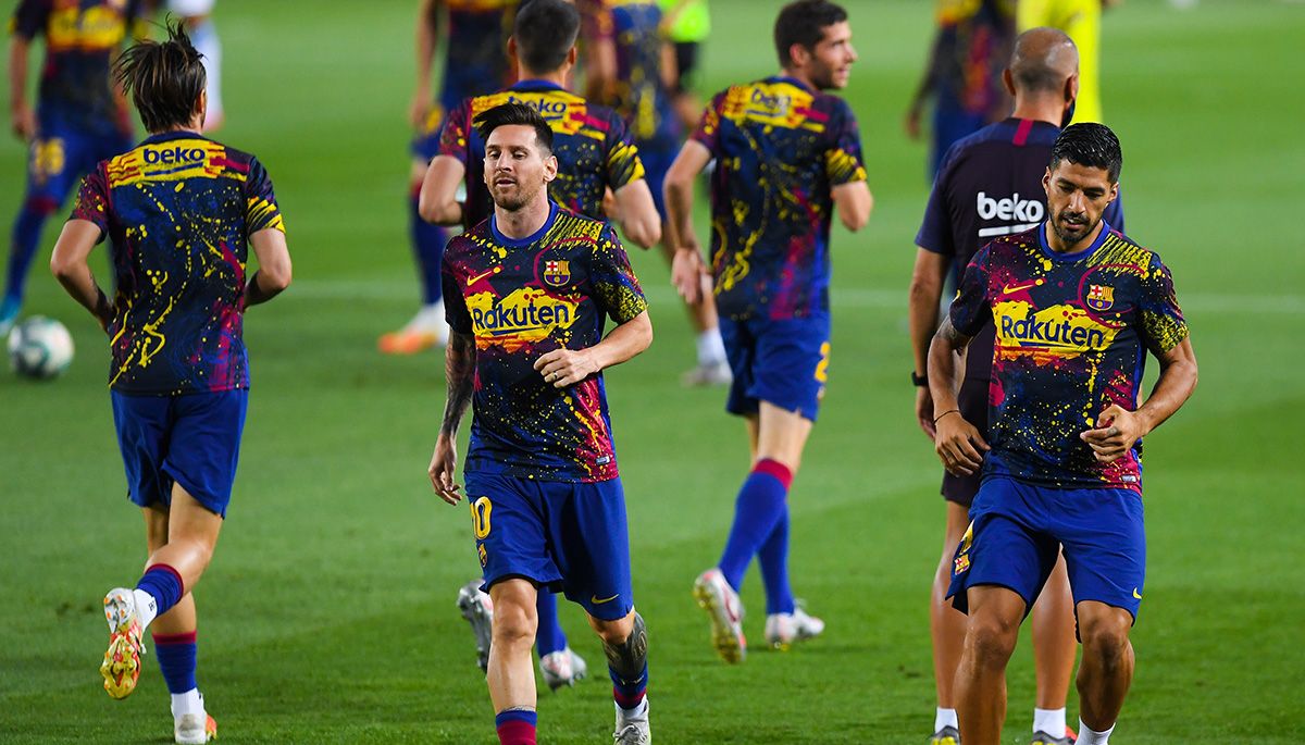 Leo Messi and Luis Suárez, during a warming with the FC Barcelona