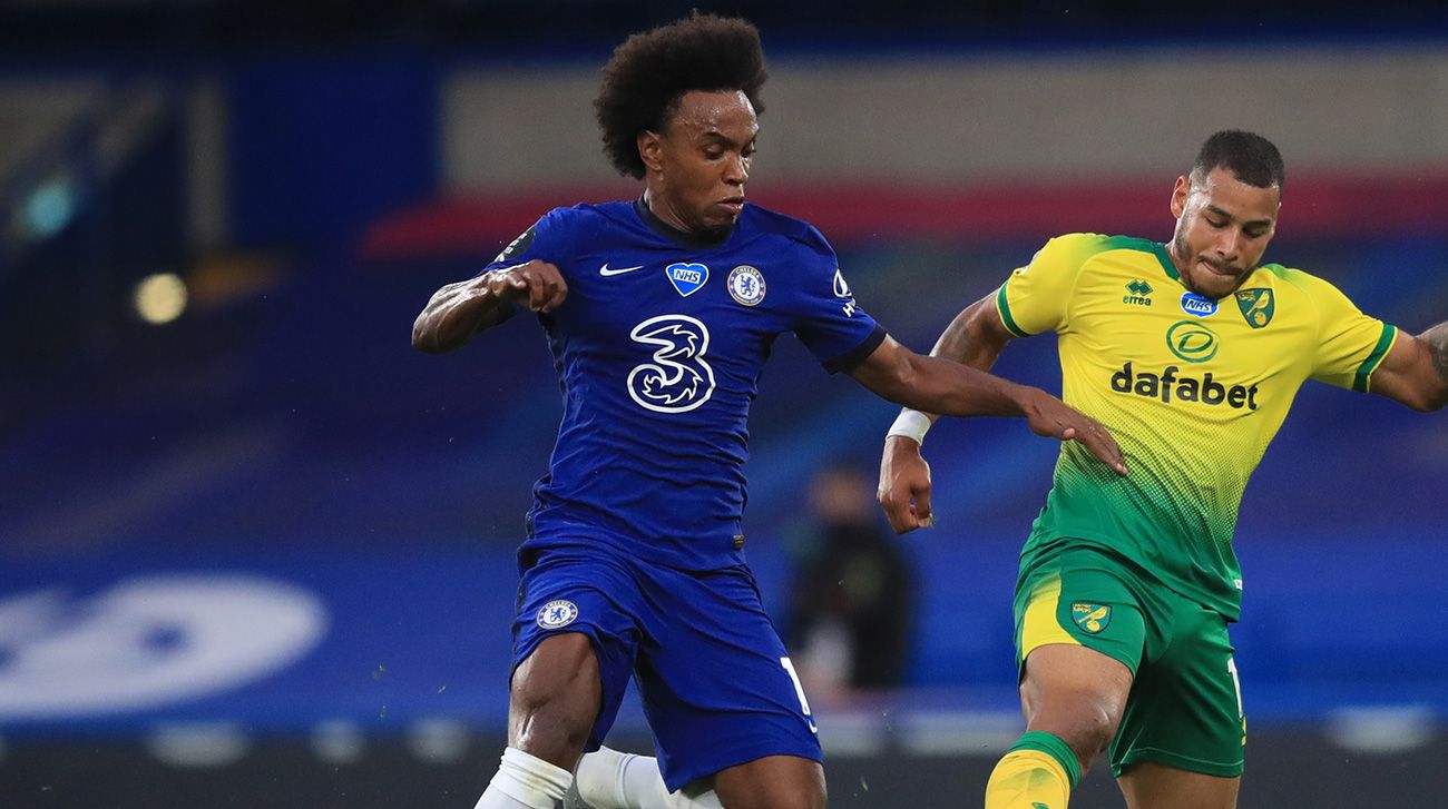 Willian, extremo del Chelsea, en un partido ante el Norwich