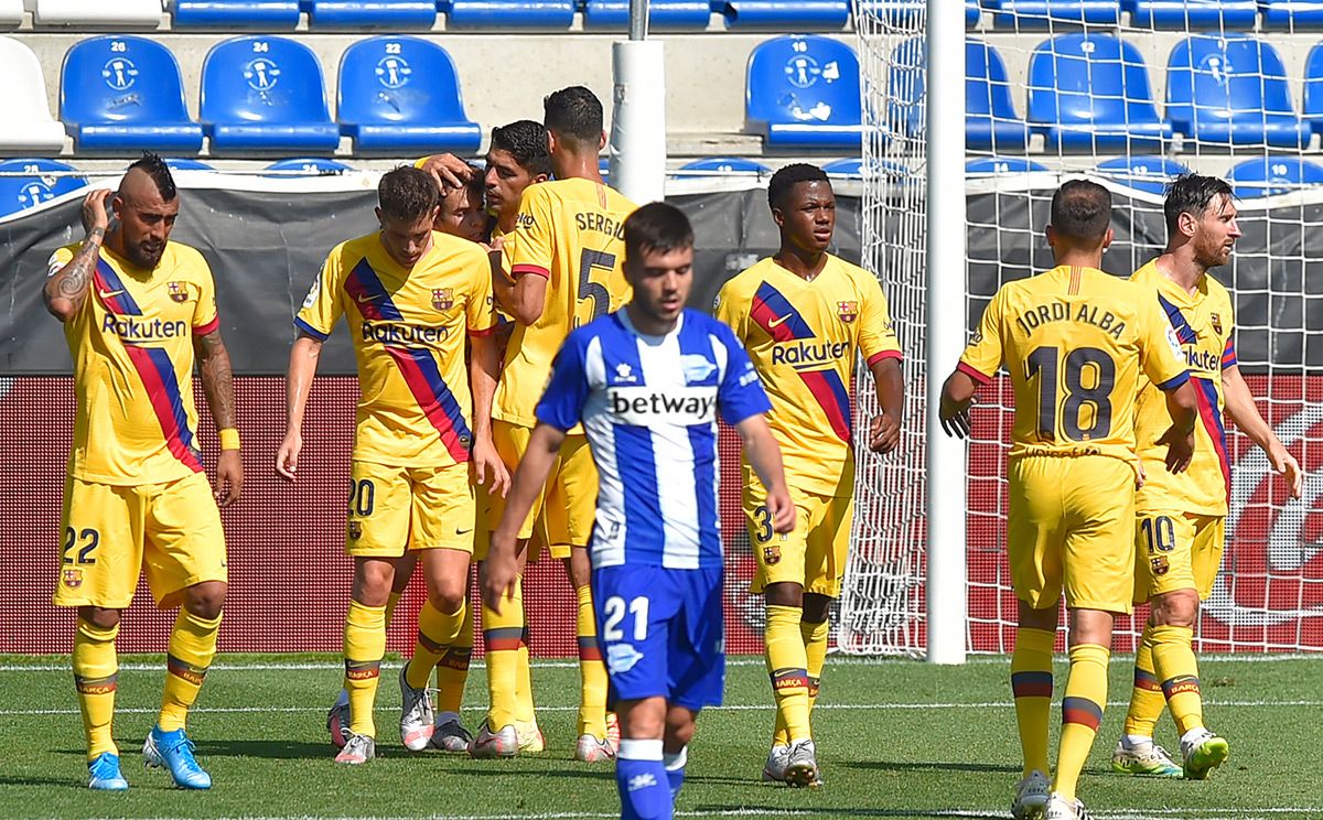 Luis Suárez, celebrating the goal against the Deportivo Alavés