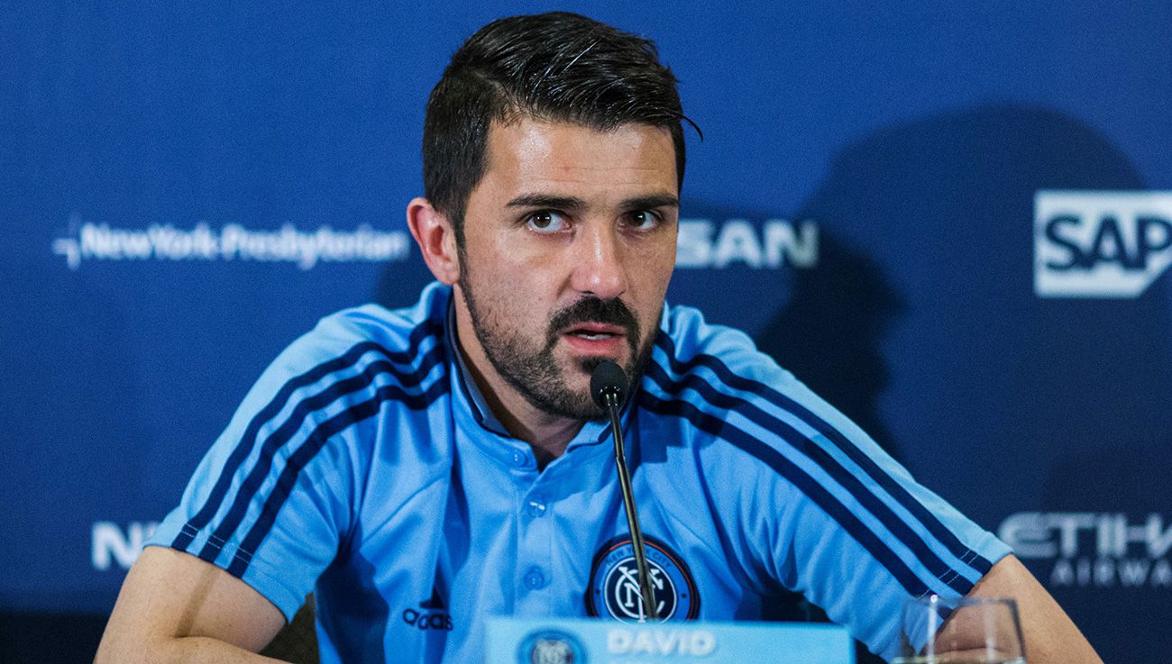 David Villa in a press conference with the New York City