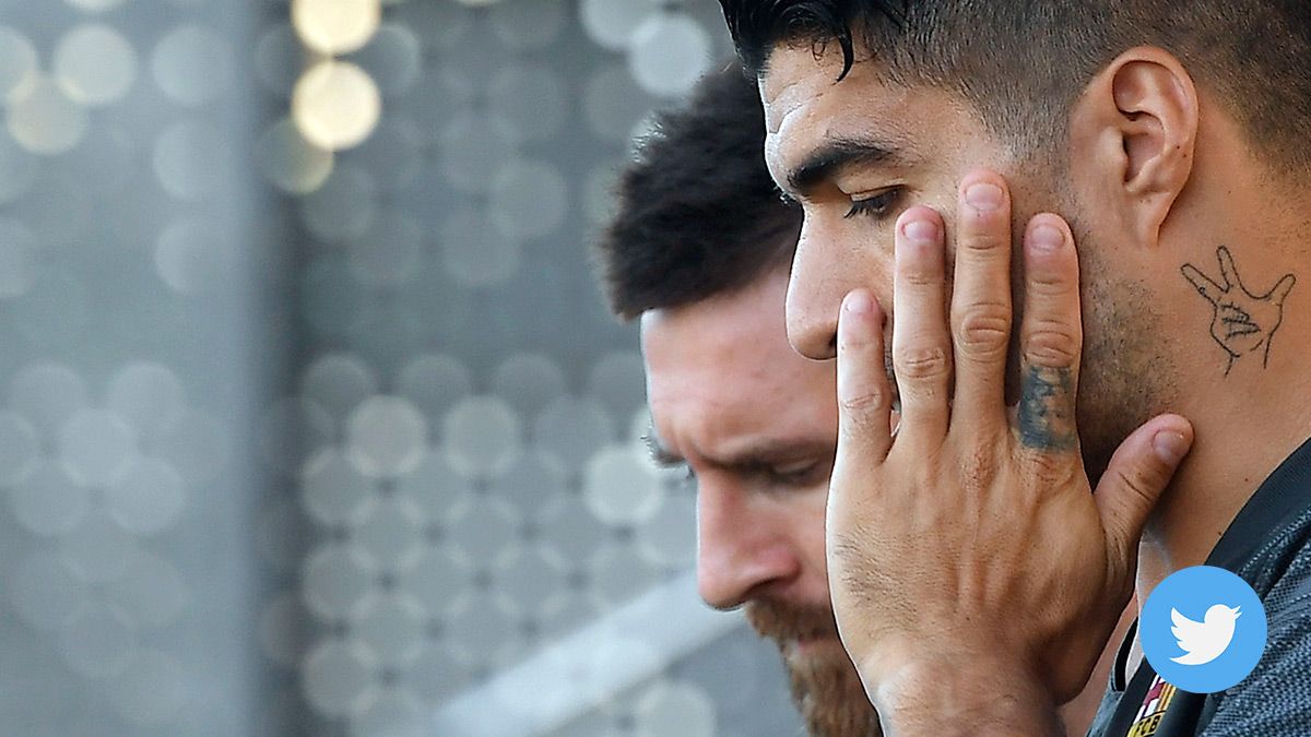 Leo Messi and Luis Suárez, before a training with the FC Barcelona