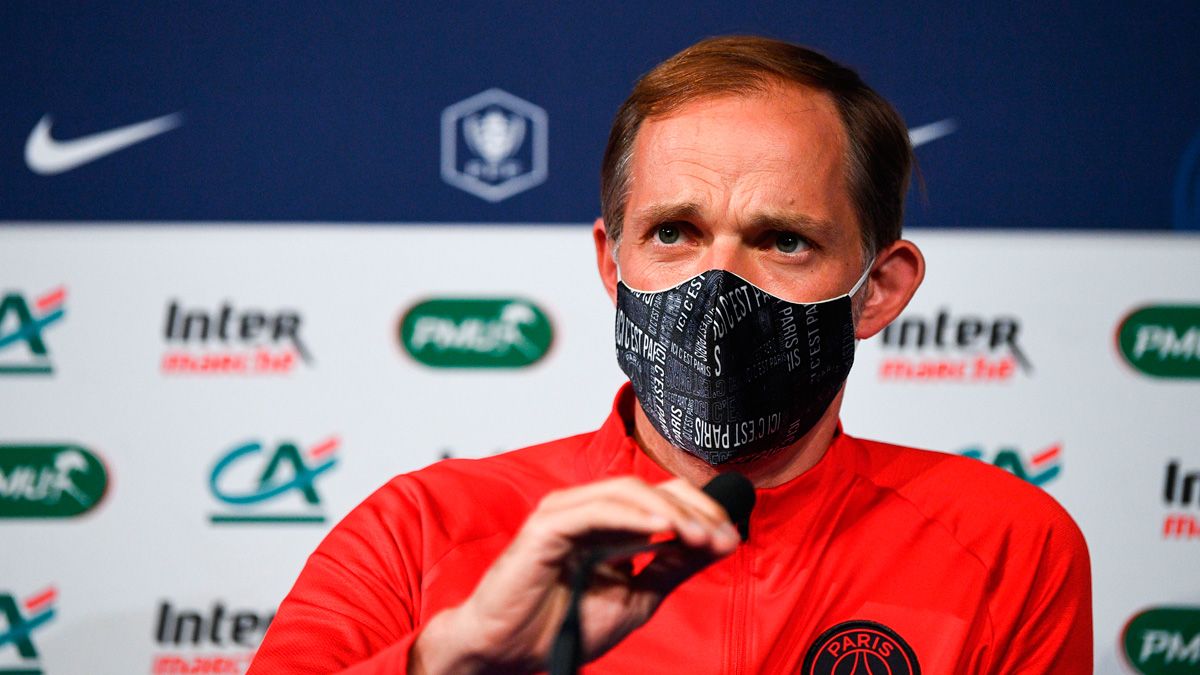Thomas Tuchel in a press conference of PSG