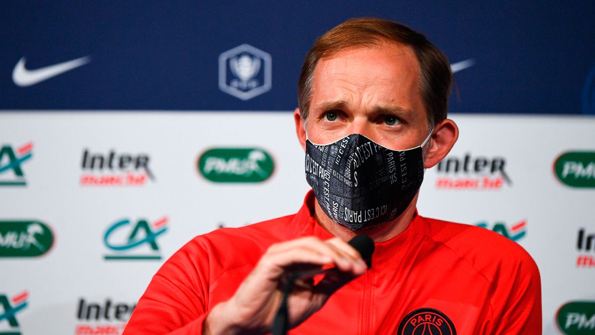 Thomas Tuchel en una rueda de prensa del PSG