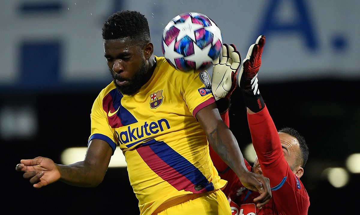 Samuel Umtiti, during a match against the Napoli in Champions