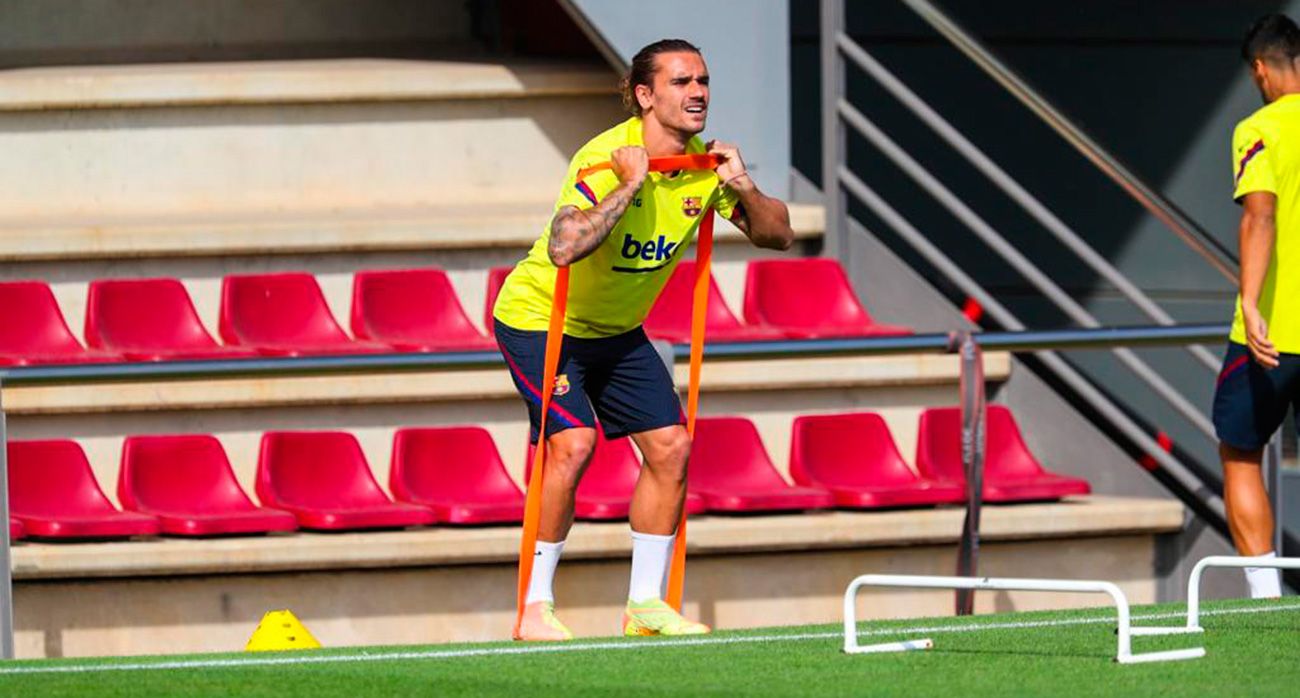 Antoine Griezmann working in a training of the Barça