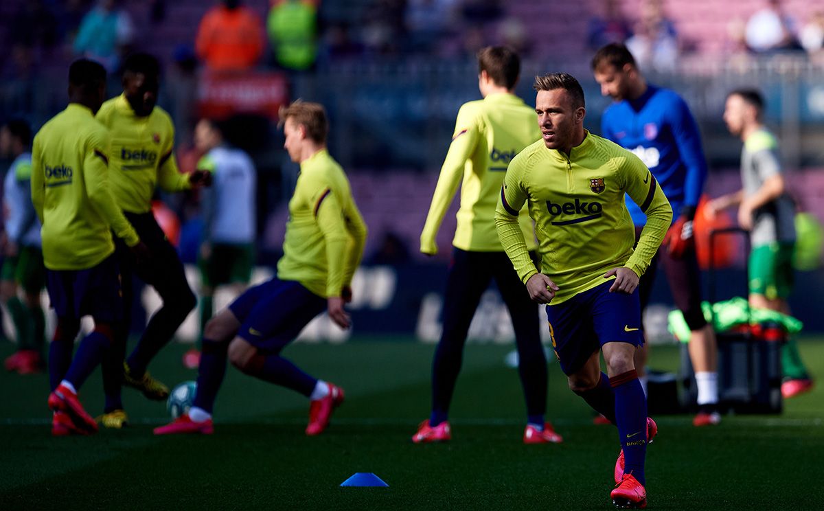 Arthur, during a training with the Barça this season