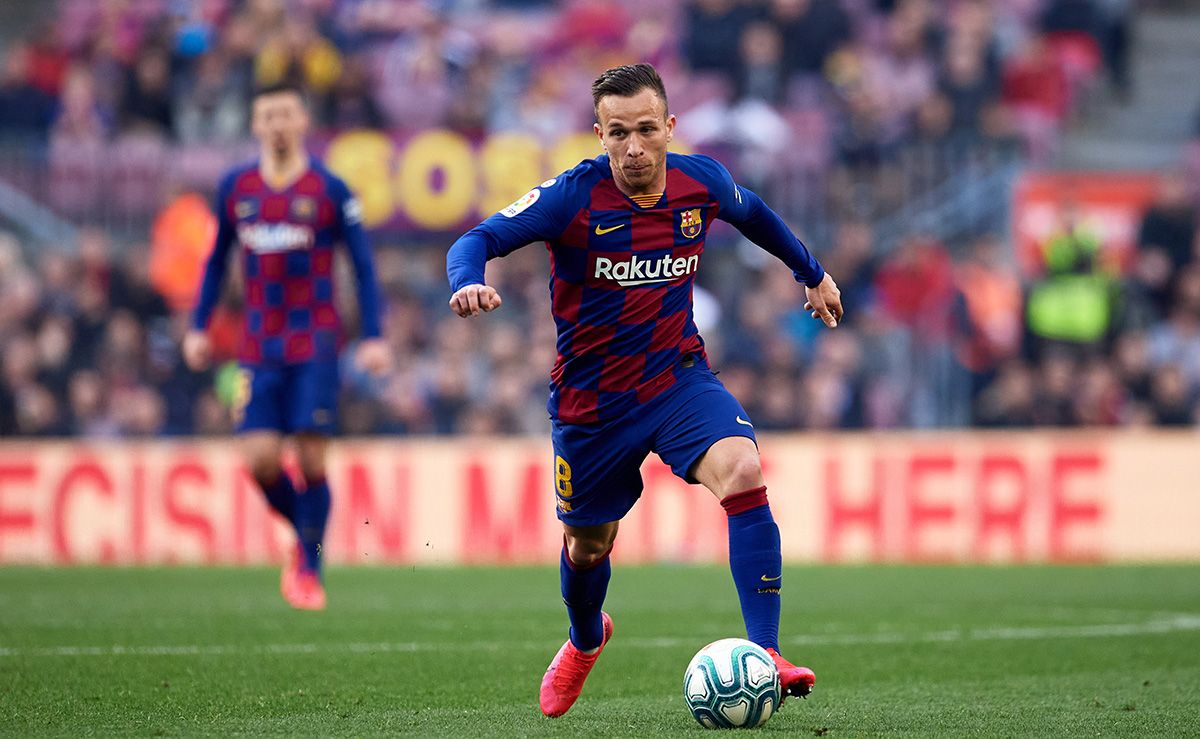 Arthur Melo, during a match with the Barça in the Camp Nou