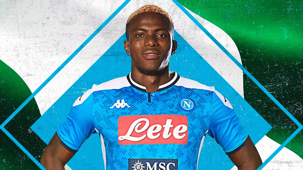 Victor Osimhen in the poster of the official announcement of his signing for Napoli | SSCNapoli