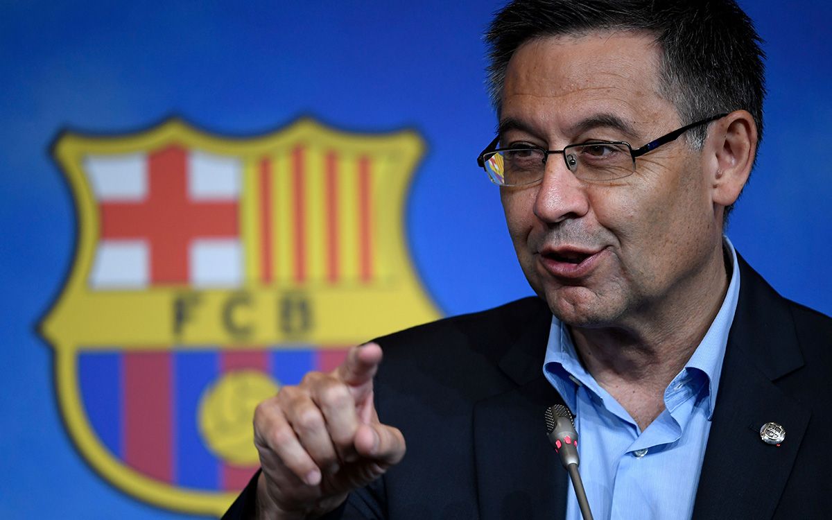 Josep Maria Bartomeu, during a press conference with the FC Barcelona