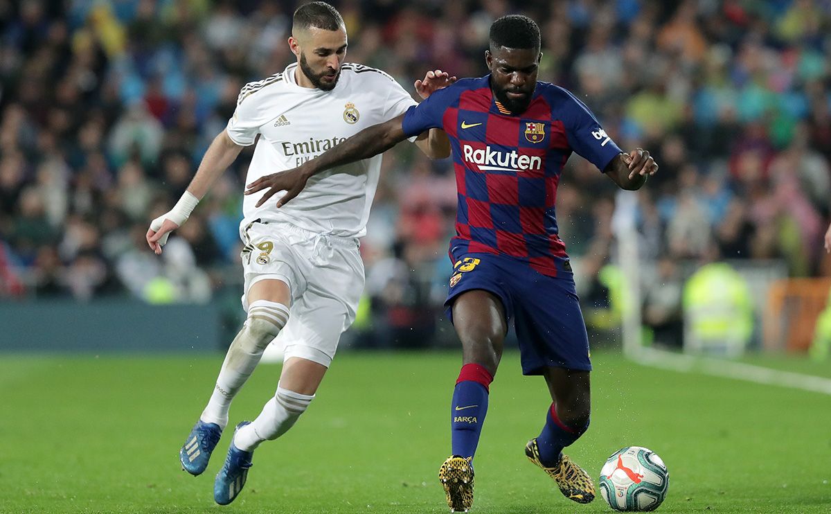 Samuel Umtiti, during a Clásico against the Real Madrid