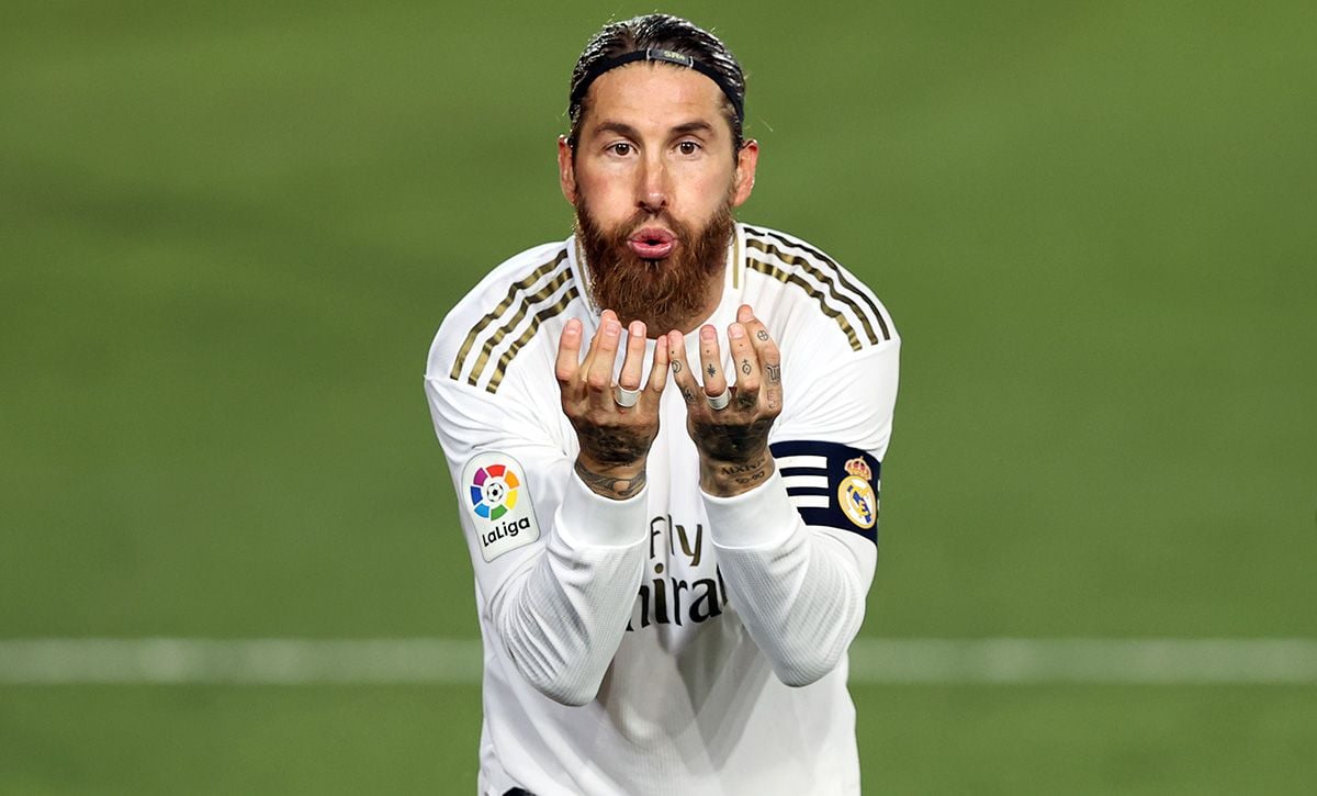 Sergio Ramos, celebrating a goal with the Real Madrid