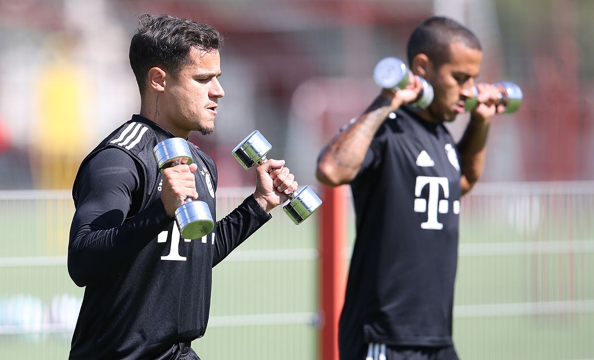 Philippe Coutinho and Thiago Alcántara, training with the Bayern Munich