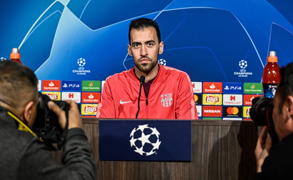 Sergio Busquets, durante una rueda de prensa de Champions League